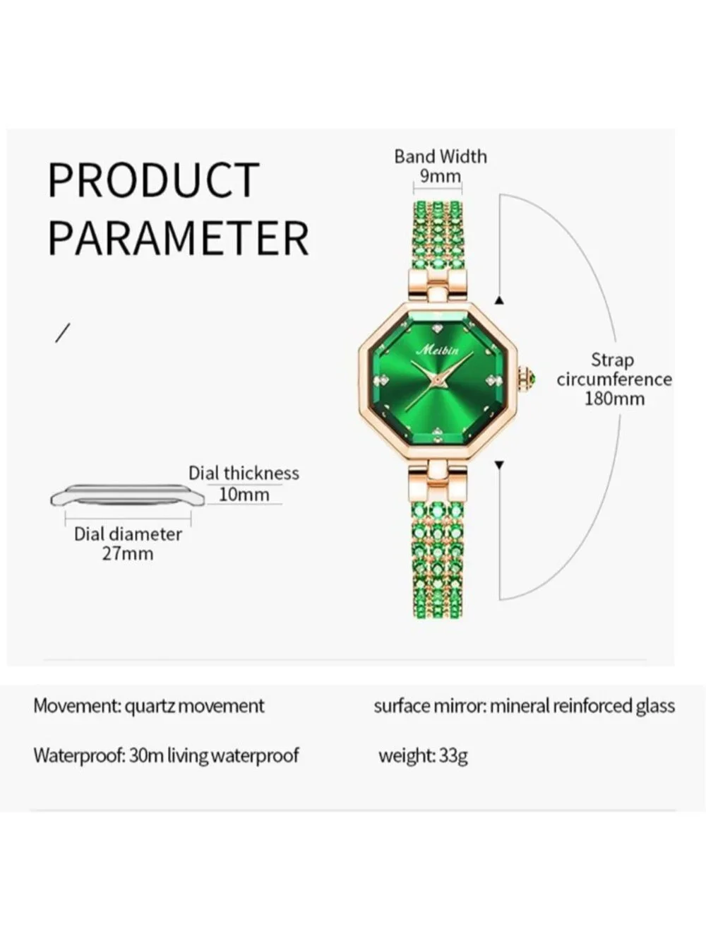 Women's Green Crystal Diamond Bangle Ladies Bracelet Luxury Oval Gold Wristwatch